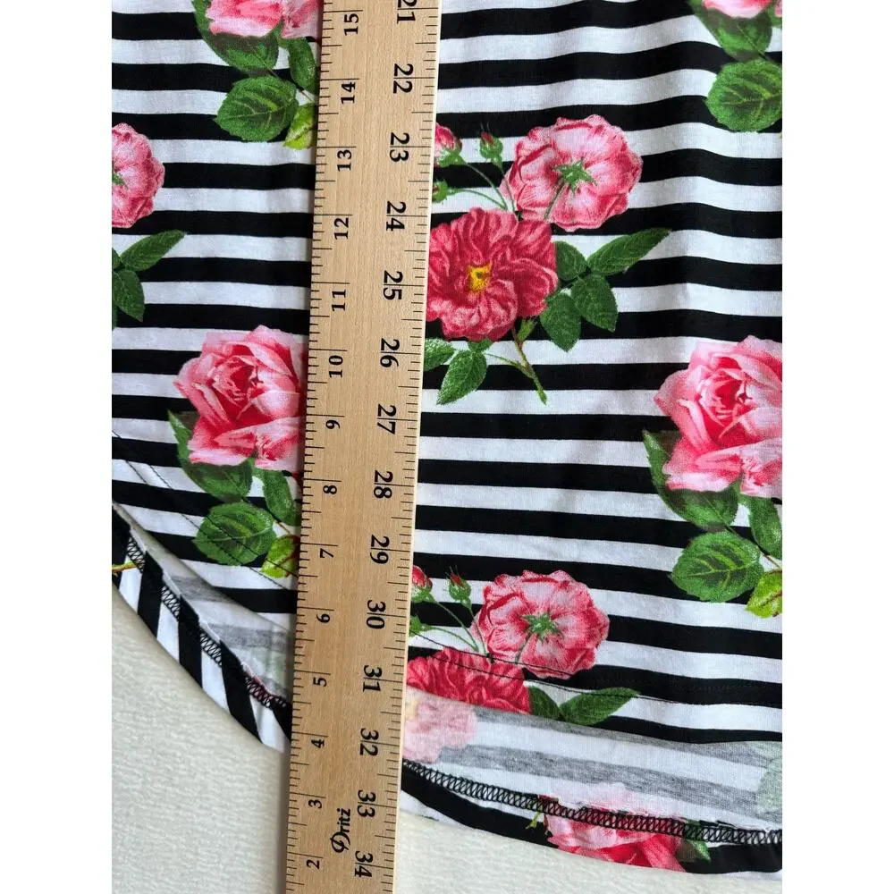 Women's T-Shirt Short Sleeve Black Stripes Floral Pattern Sleep Shirt Casual NWT - Picture 5 of 5